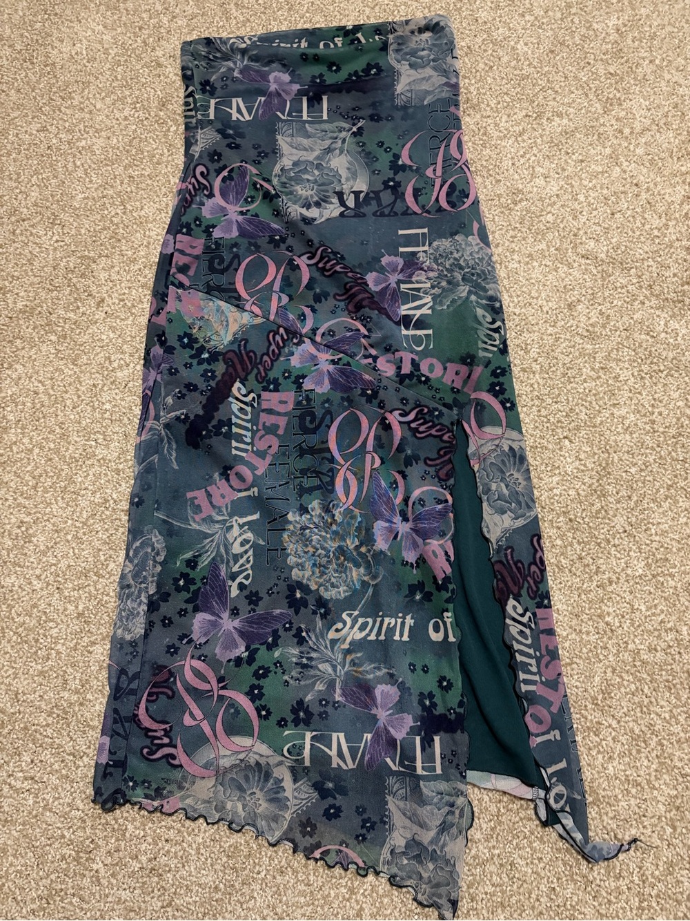 NWOT Urban Outfitters Butterfly Graphic Mesh Asymmetrical Strapless Dress -Large